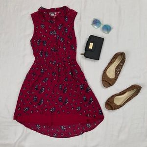 Magenta with navy & blue floral high low dress